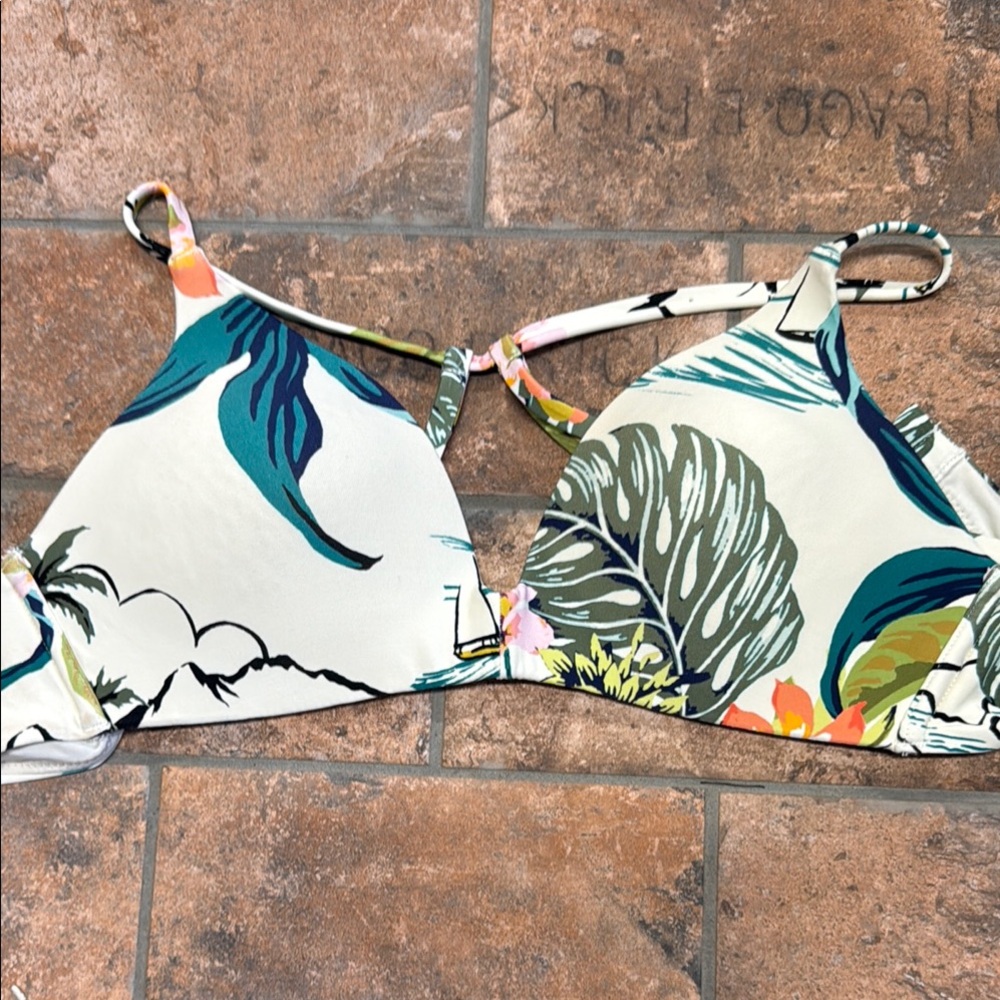 Vince Camuto Tropical Print Bikini Top - Green and Orange